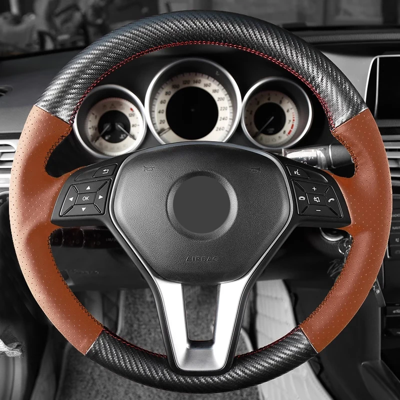 

DIY Hand Sewing Car Steering Wheel Cover for Mercedes Benz E Class C-class c200l glc260 gla200 e300 Genuine Leather Accessories