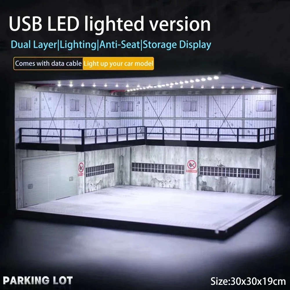 1/64 1/18 1/24 1/32 1/43 Schaal Auto Garage Diorama Modellen Set Scène LED Parkeerplaats Model voor Matchbox Hot Wheels Collectie - afbeelding 1