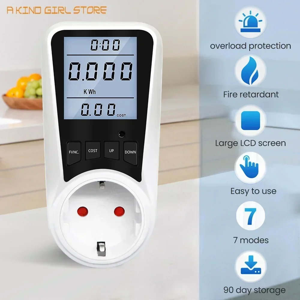 220V Digital Wattmeter AC EU Power Meter LCD Electricy Consumption Meter Socket Wattage Kwh Energy Meter  EU Power Analyzer #20