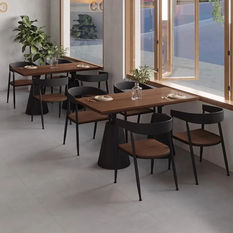 

Wrought iron wood dining table and chairs combination Bar Bistro Restaurant Beverage shop BBQ