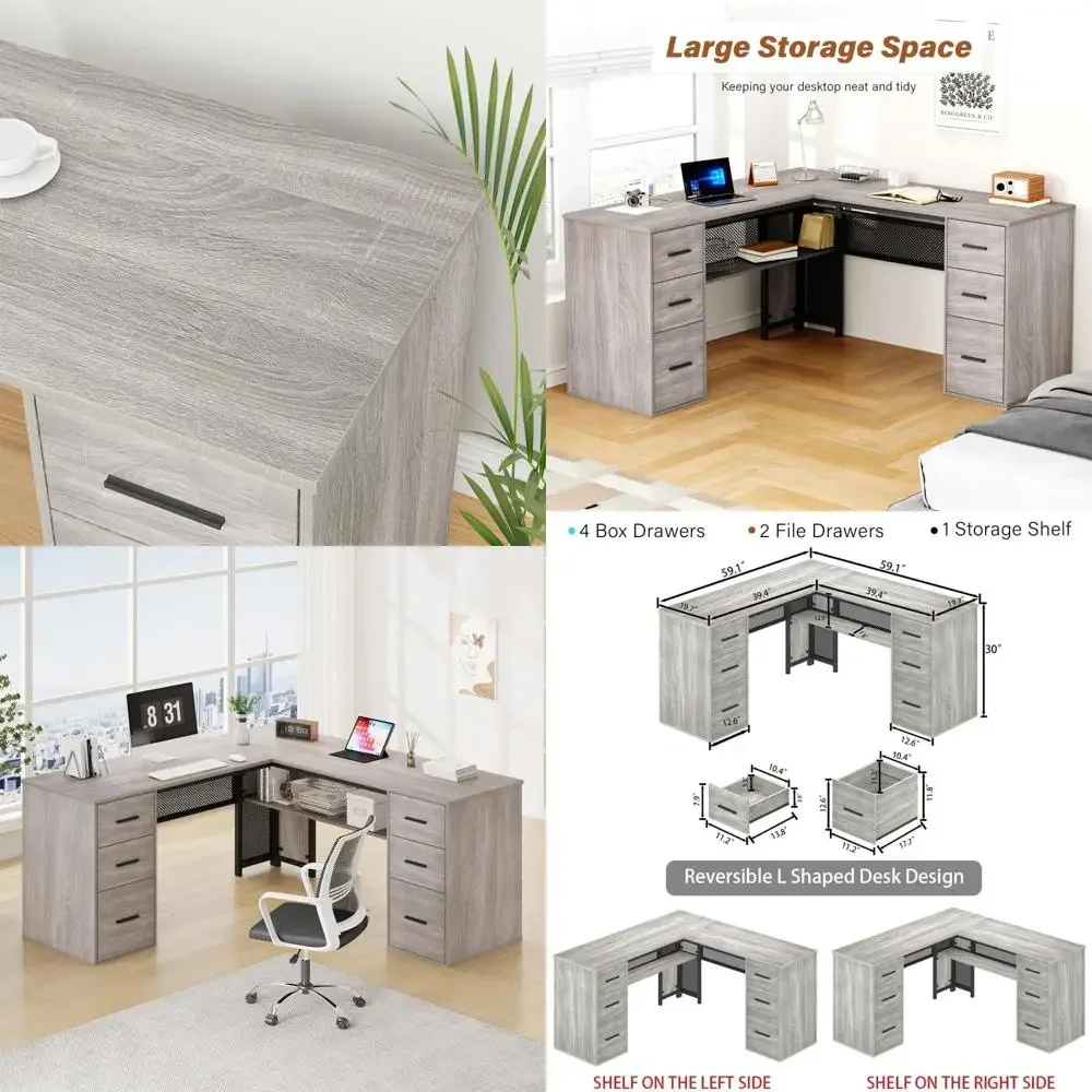 

"spacious l-desk with storage cabinet and drawers for home office"