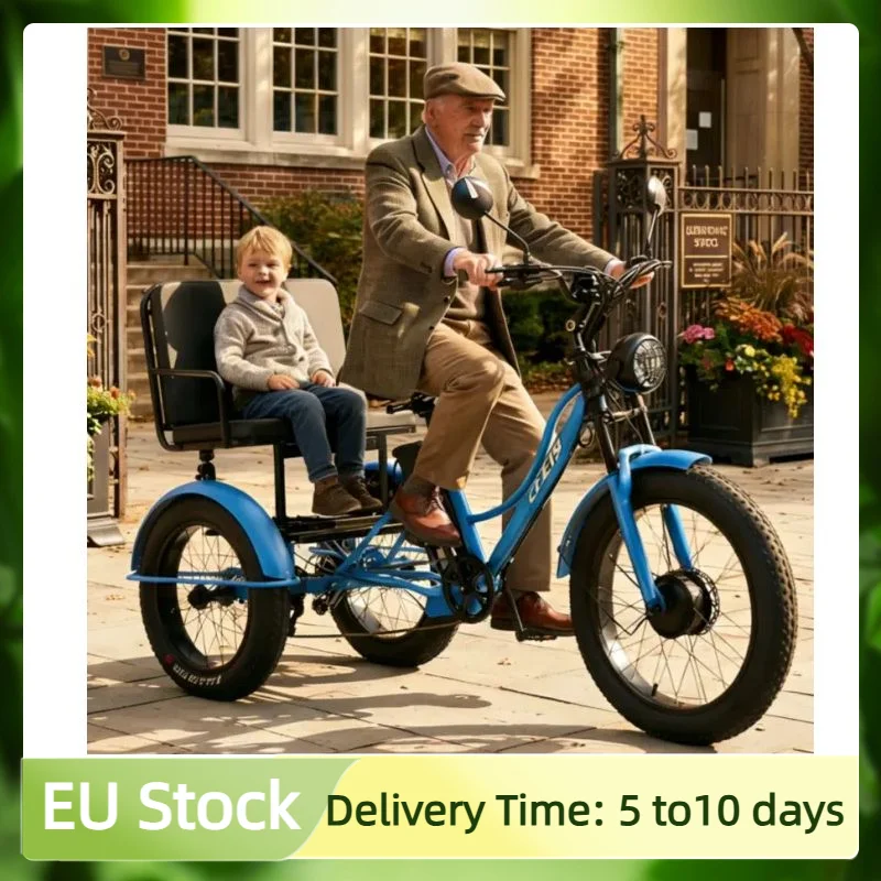 

Fat Tire Electric Tricycle Adults With Passengers Powerful 48V 750W Family Electric Bicycle Removable Battery With Safe Belt