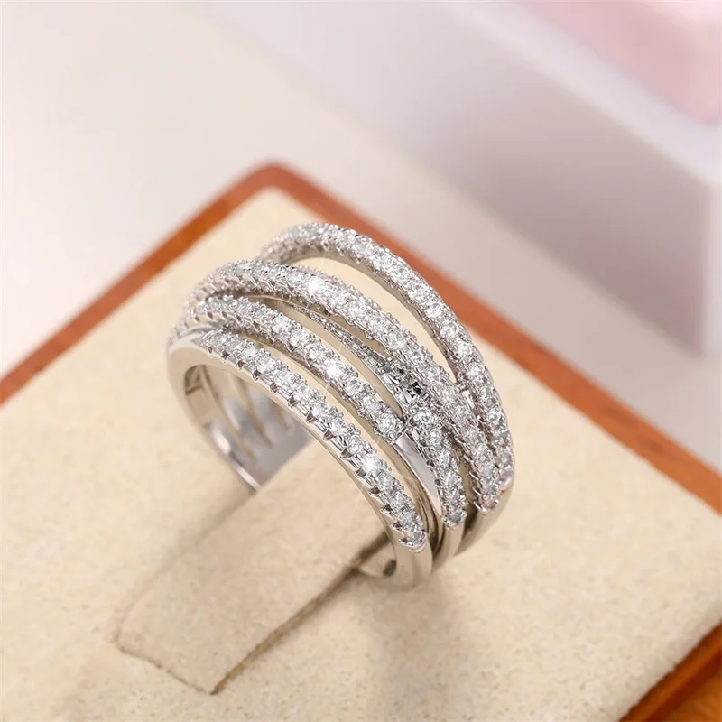 Huitan Luxury Cross Design Rings Full Paved CZ Stone Modern Fashion Sparkling Women\'s Rings Wedding Bands Jewelry Drop Shipping