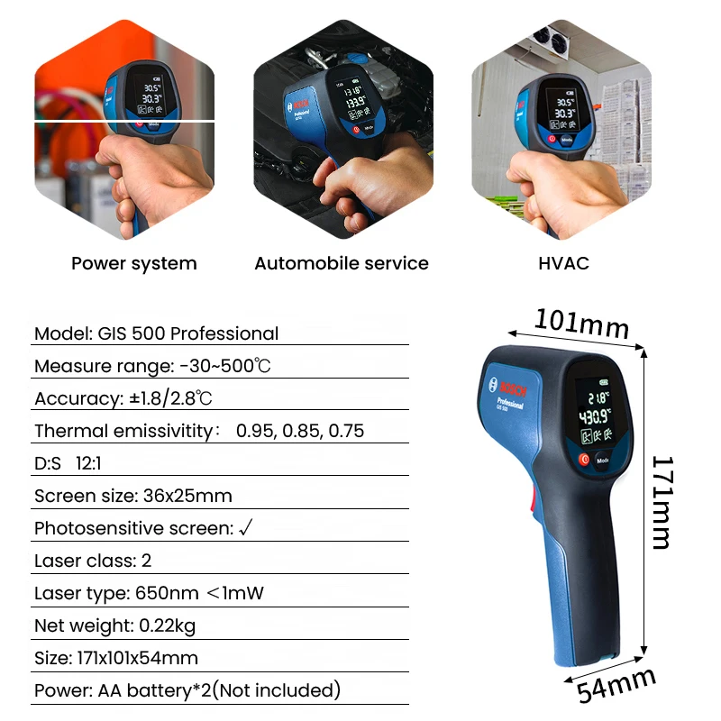 сный профессиональный термодетектор Bosch GIS 500, инфракрасное устройство для измерения температуры, портативный цифровой термометр -30 ~ 500 ℃