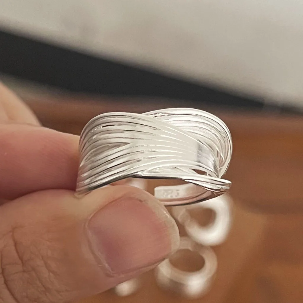 925 Sterling Silber Ringe für Frauen, Paar-Ringe, minimalistisch, handgefertigt, schlicht, breiter Mondring-Set, Party-Schmuck, Geschenk, verhindert Allergien