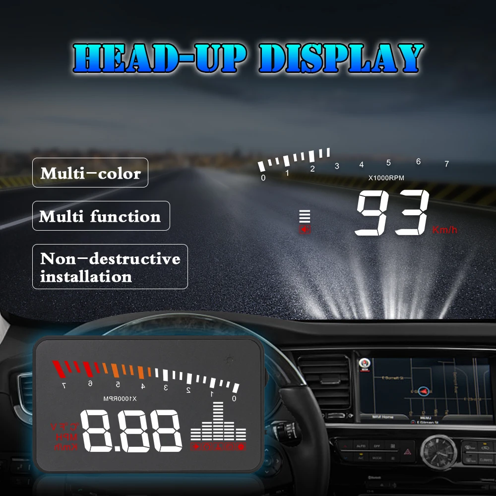 X5 OBD2 Head Up Display HUD Car Speedometer Digital Speed Tachometer Water Temperature Voltage Auto projector Display RPM Meter