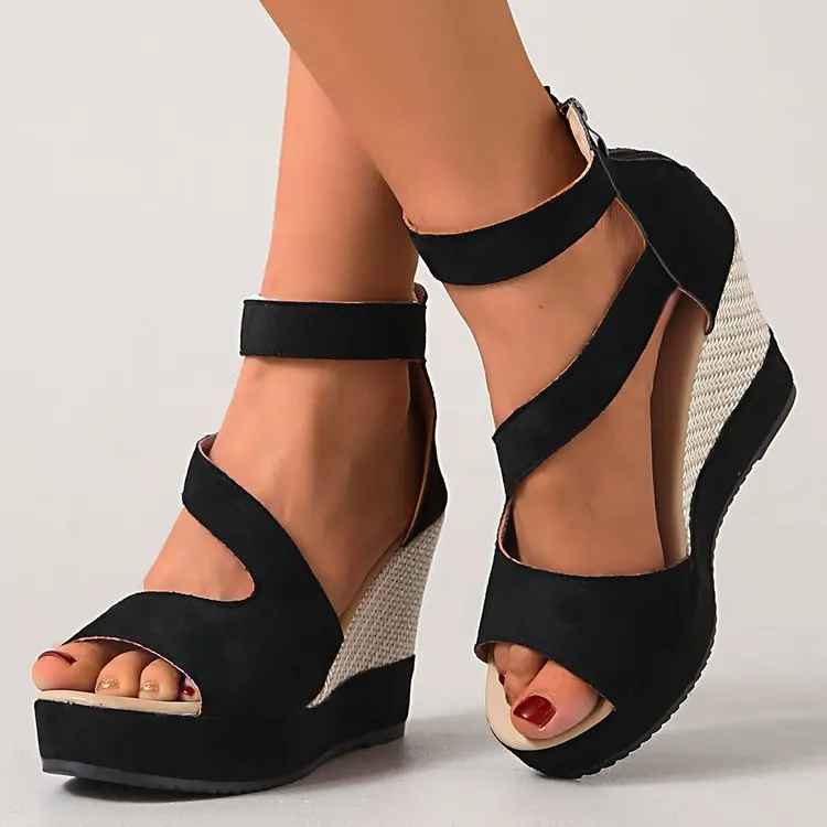 New Women's Trendy Outdoor Casual Large Size Wedge Sandals Summer Solid Color Waterproof Platform Retro Comfortable Sandals