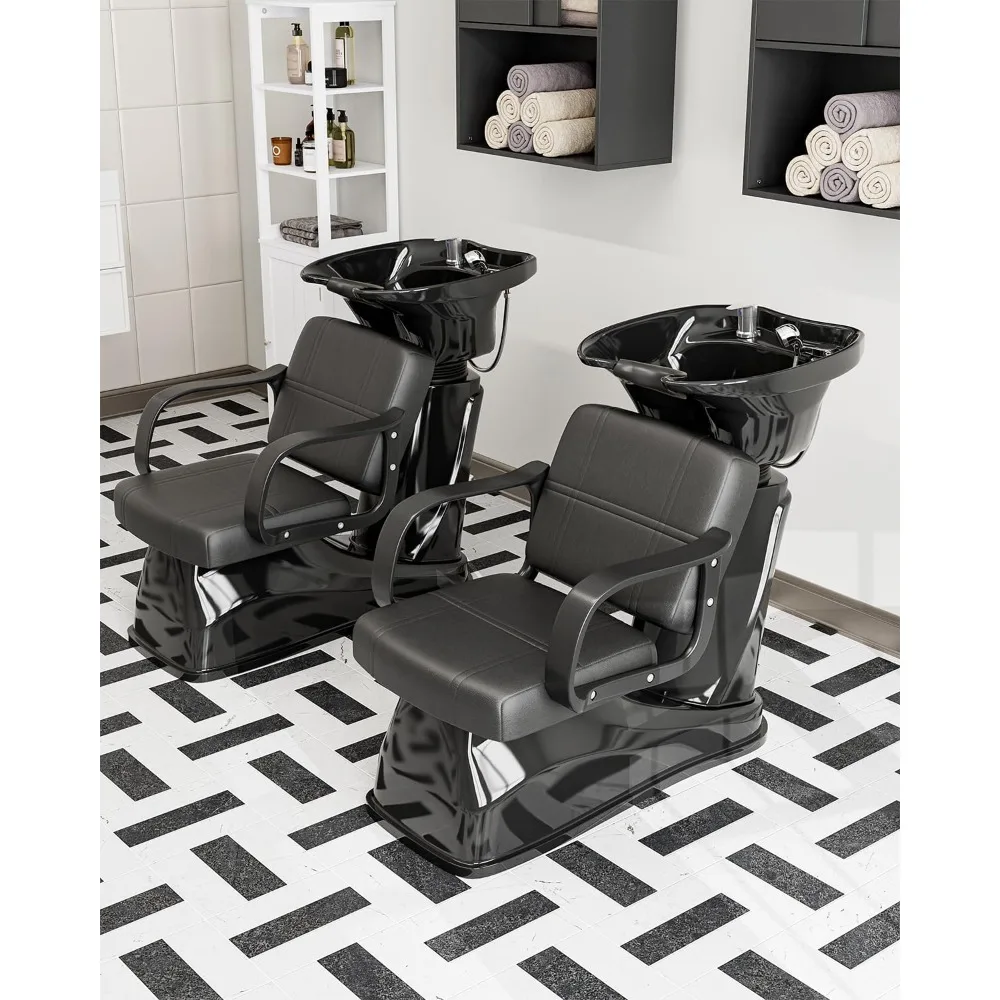 

Shampoo Chair and Bowl for Salon, Backwash Station Sink with Tilting ABS Bowl, Barbershop Equipment