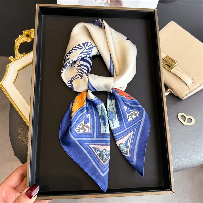 Luxury Zebra Print Square Silk Scarf for Women 70X70CM Soft Satin Shawl Hijab Fashion Wraps Hair Bands Ribbon Headband Bandann