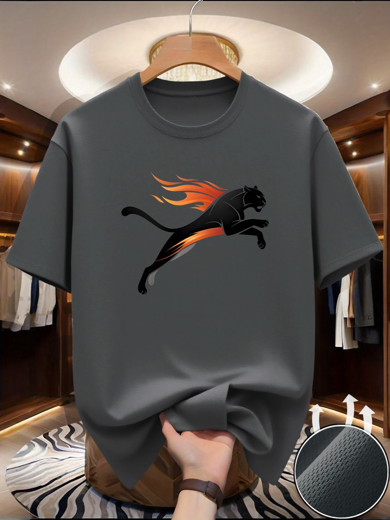 2026 new Summer Men's Casual Loose Fire Anime Printed Round Neck Short Sleeve T-shirt Top High Street Neutral Style