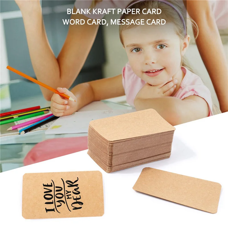

OFSS-500Pcs Blank Kraft Paper Business Cards Word Card Message Card DIY Gift Card