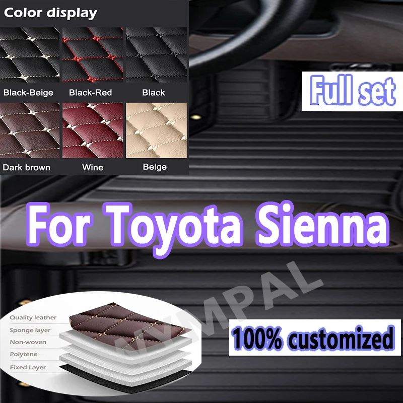 

Luxury Auto Car Floor Mats For Toyota Sienna（Seven Seats）2005 2006 2007 2008 Custom Foot Pads Automobile Carpet Cover accessor