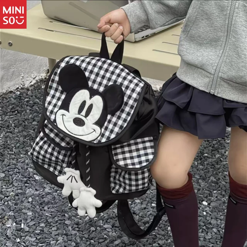 

Disney Mickey Plaid Backpack, Cute Checkered Bookbag for Women, Large Ins Style Student Bag