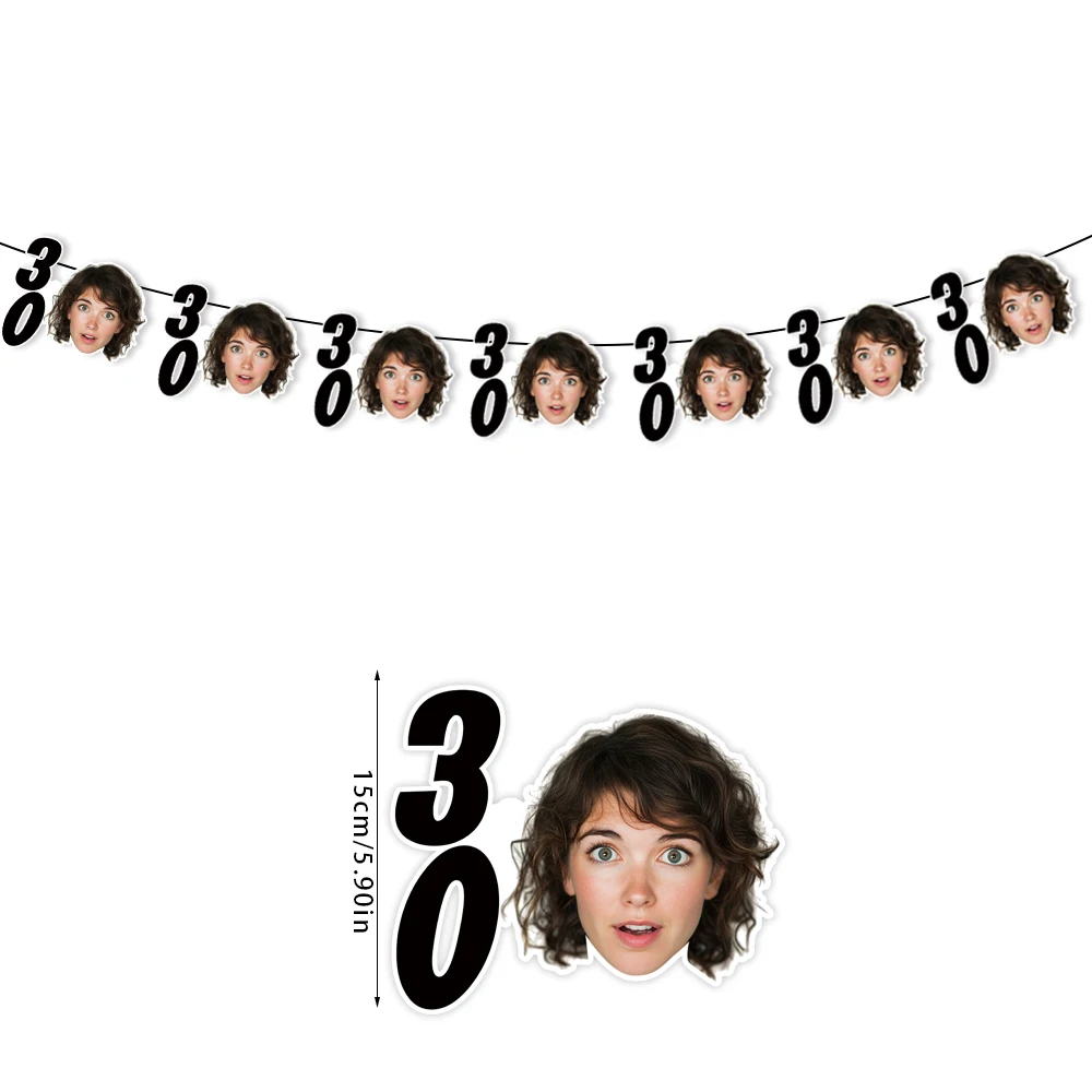 مخصص الذهب الأسود 30 40 50 60 70 سنة حفلة عيد ميلاد الوجه ورق طباعة الصور راية معلقة جارلاند للكبار حفلة عيد ميلاد ديكور