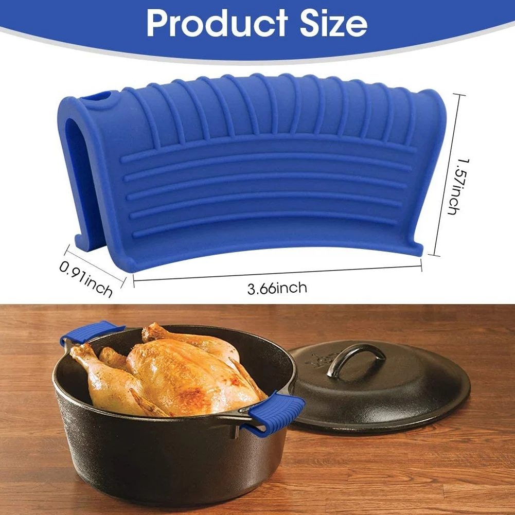 Thickened Silicone Pan Handle Cover Insulation Cover Pan Ear Clip Cast Iron Pan Frying Pan Wok Handle Holder,Blue,2PCS