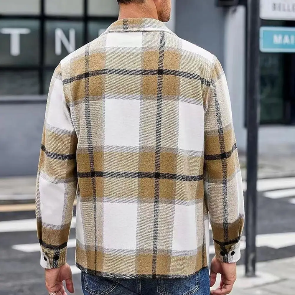 Fashion Men's High-end Warm Plaid Shirt Autumn Winter Thickened Shirt Jacket Mens Elastic Casual Shirts