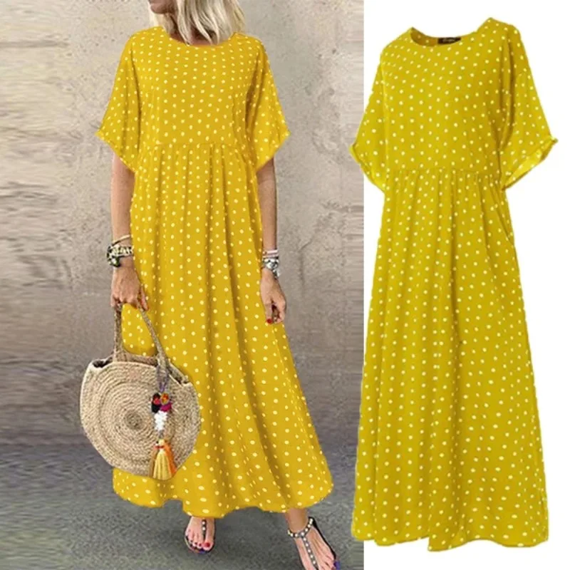 Abito maxi Boho Abito estivo a mezza manica con stampa vintage Abito ampio casual Taglie forti Abito lungo femminile Abiti grandi con altalena Abiti