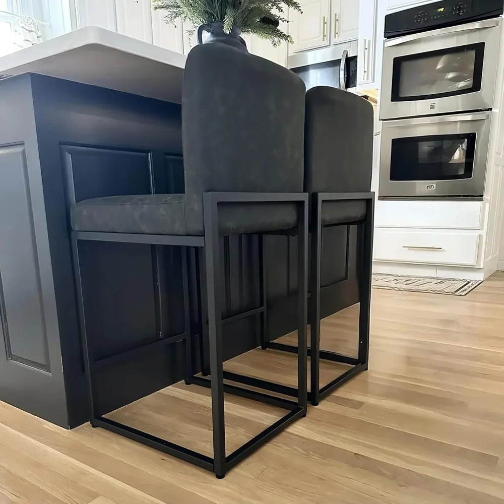 

Black Leather Bar Stools Set of 2, Counter Height Bar Chairs, 24 inch Kitchen Modern Bar Stool with Back