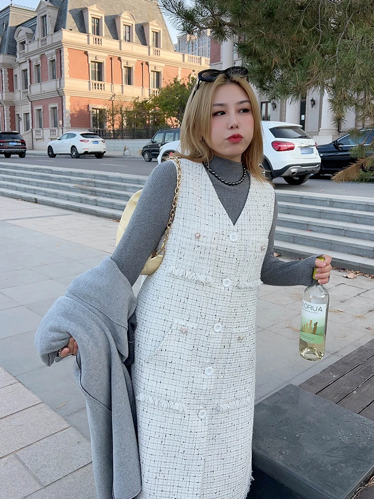 

Vogana Original plus Size Women's Svel Vest Dr Autumn Winter Aosphere Feeling Korean Sle V-ne A-line Skirt