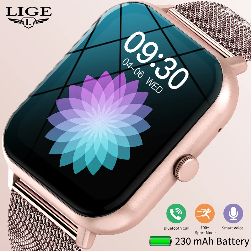 LIGE Women Smartwatch Bluetooth Answer Call Voice Assistant Whatsapp Reminder Men Smart Watch Sports Fitness Waterproof Watches