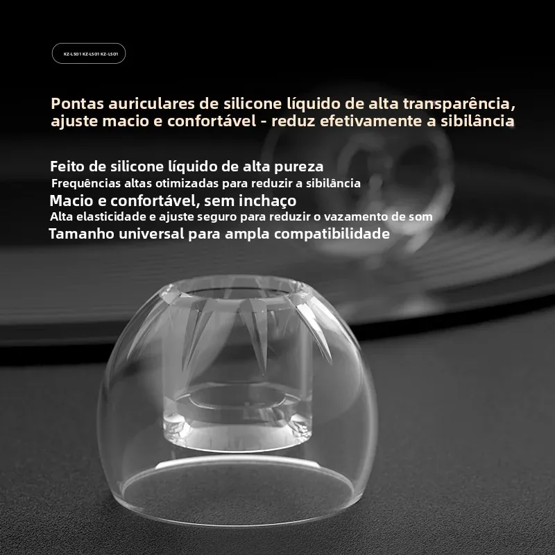 KZ LS01 EarTips de silicone líquido de alta transparência para KZ fone de ouvido HiFi mais com fio com tamanho S/M/L Tampões de ouvido universais confortáveis