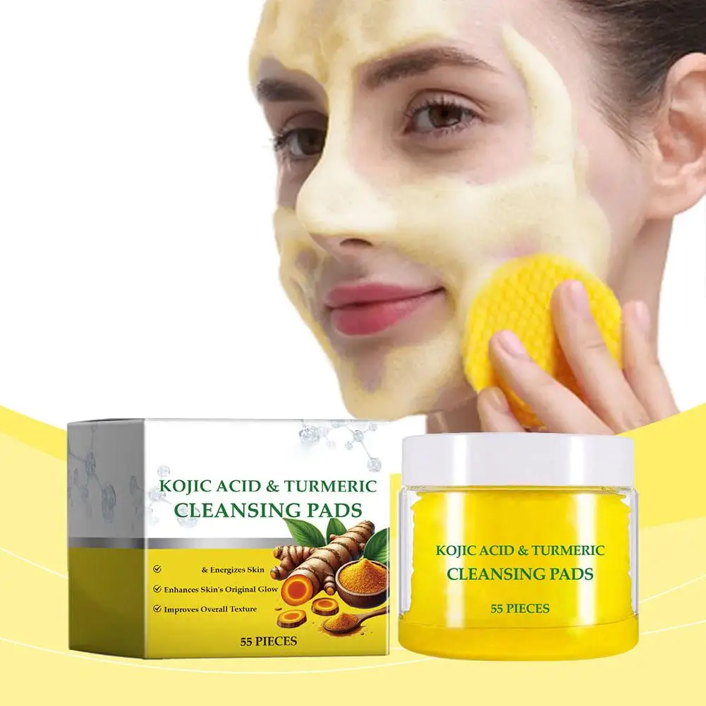 55 almohadillas de limpieza de ácido kójico de cúrcuma, almohadillas para el cuidado de la piel, limpiador Original, espuma, exfoliante, infusión R8T2