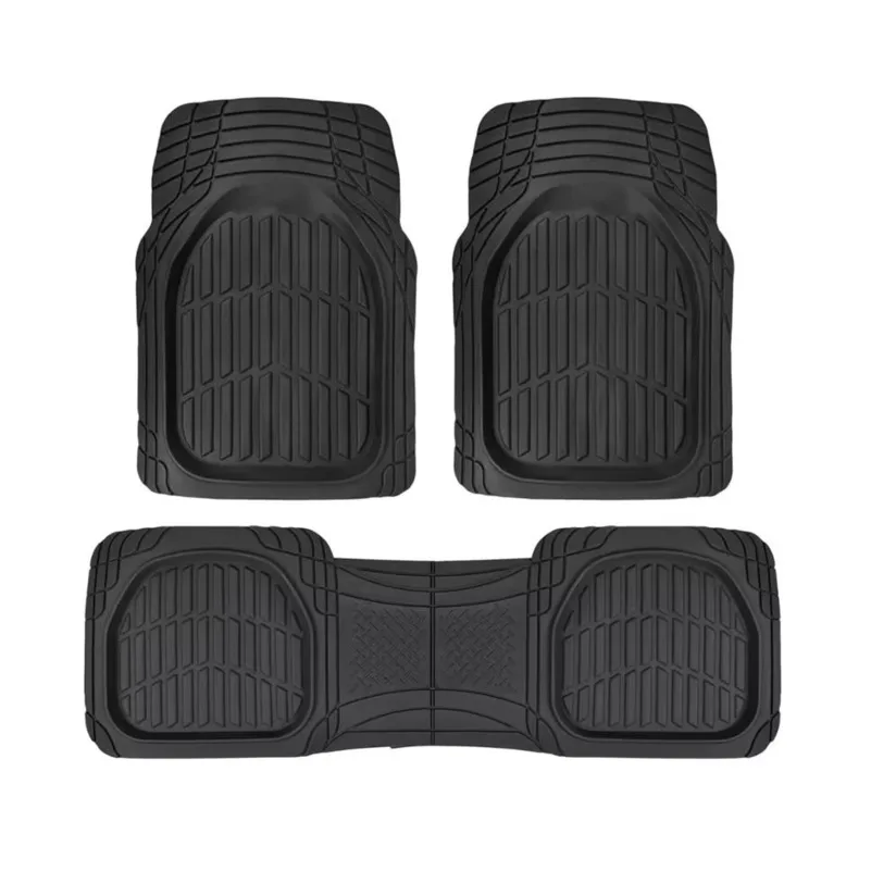 3pcs PVC Universal Deep Dish Heavy Duty Car Floor Mat Waterproof Wear-Resistant All Weather Auto Rubber Protective Carpets Set