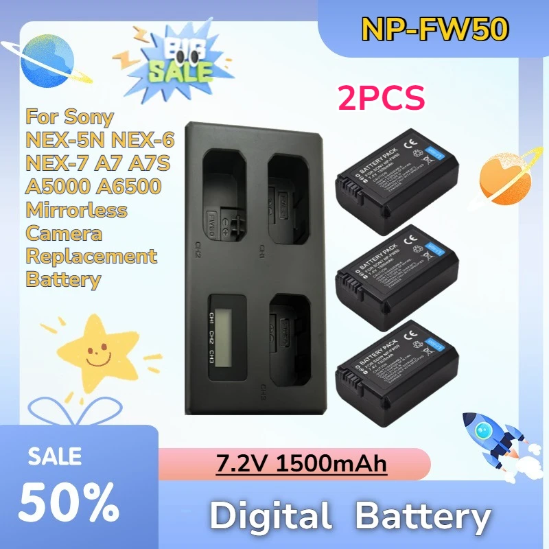 

NP-FW50 Camera Battery Compatible with Sony NEX-5N NEX-6 NEX-7 A7 A7S A5000 A6500 Mirrorless Camera Replacement Battery