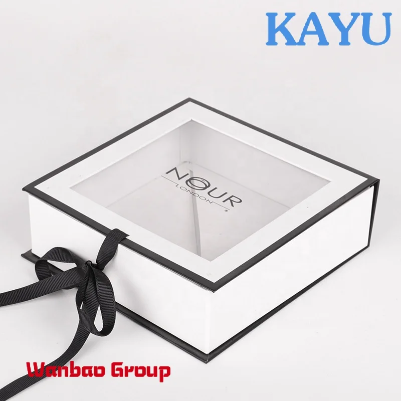 

Custom Luxury white cardboard clothes scarf towel packaging folding paper gift box with clear window