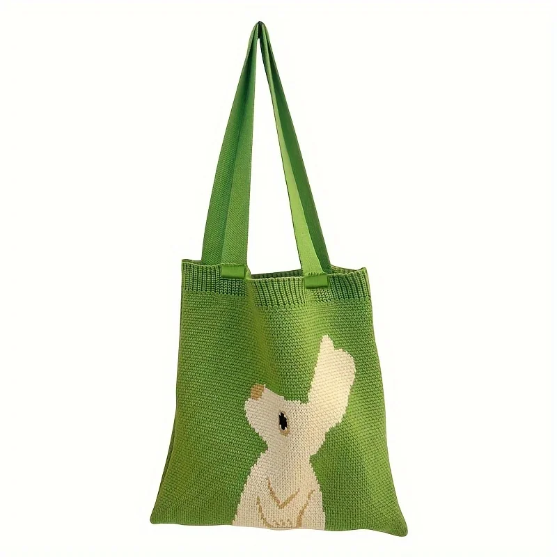 Green Knitted Rabbit Tote Bag Stylish Rabbit Knitted Bag Portable Shopping Shoulder Bag Gift Bag Female Package