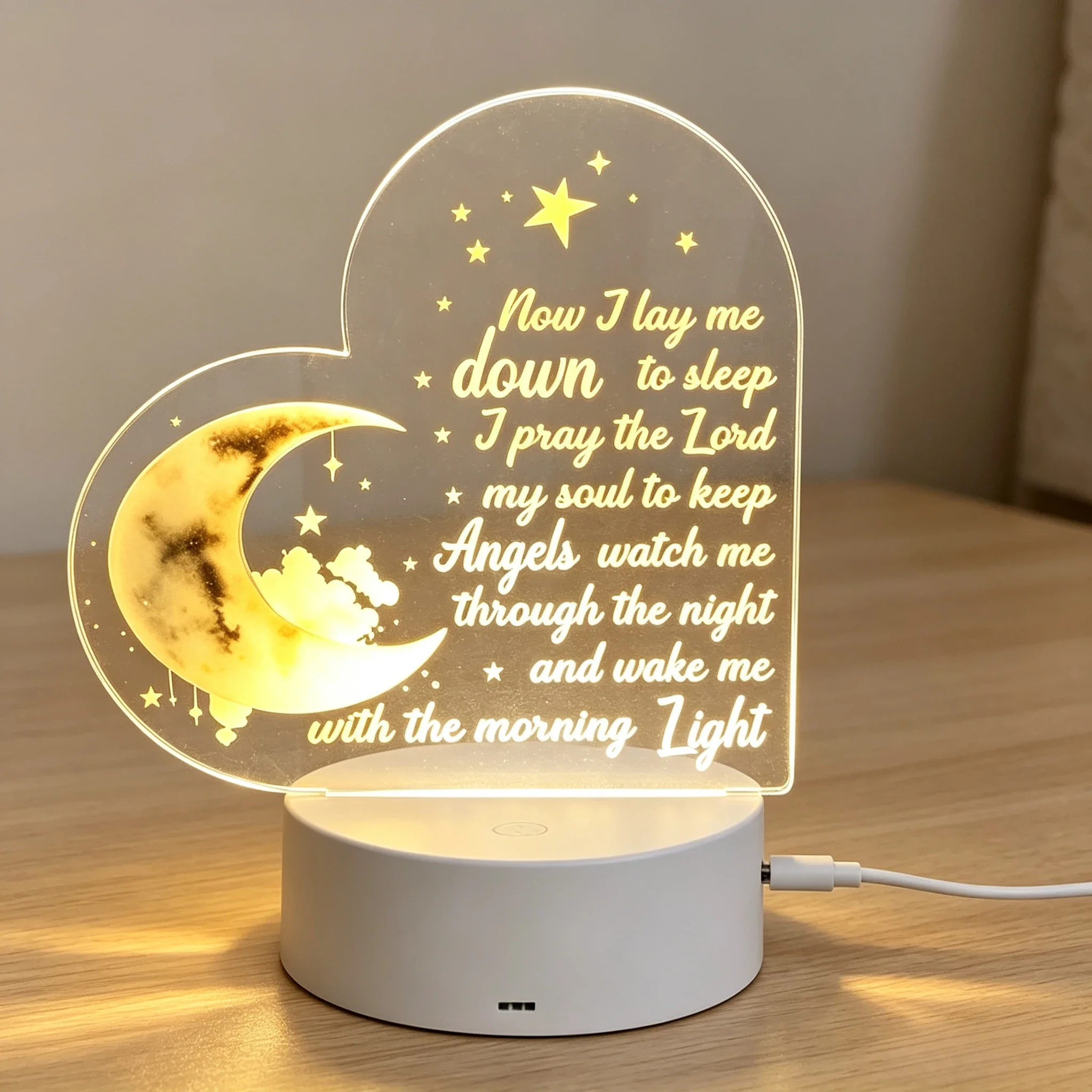 Now I Lay Me Down To Sleep Engraved Acrylic LED Nightlight, Religious Nursery Desktop Ornament