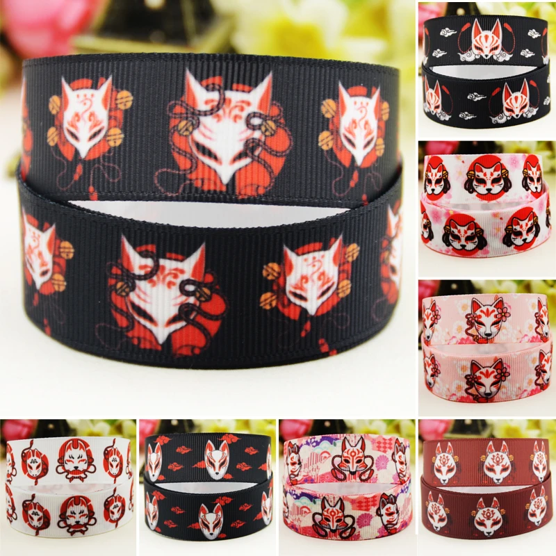 

22mm 25mm 38mm 75mm Fox mask cartoon printed Grosgrain Ribbon party decoration 10 Yards satin ribbons