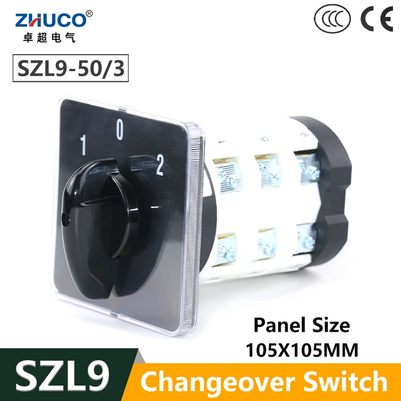 

ZHUCO SZL9-50/3 50A, 3-позиционный, 2-полюсный, 660 В, панель, ручка питания, универсальный поворотный переключатель с кулачком