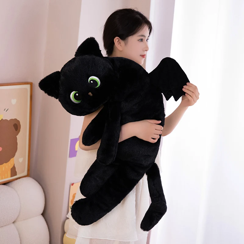 40-110CM New Cartoon Black Cat with Wings Pillow Special-Shaped Cats Evil Kitten Dolls Sleeping Cushion Halloween Gift