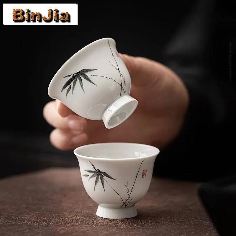 

Чистая ручная роспись бамбуковая чашка для чая, креативная чаша с высокой ножкой, дегустационный мастер, небольшой кувшин для воды для медитации, аксессуары для чайных наборов кунг-фу