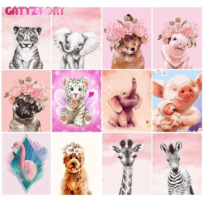 

GATYZTORY Frame Painting By Numbers Kits Home Decor Artcraft Pig Flower On Colorful Animal Paint Kits Unique Diy Gift For Adult
