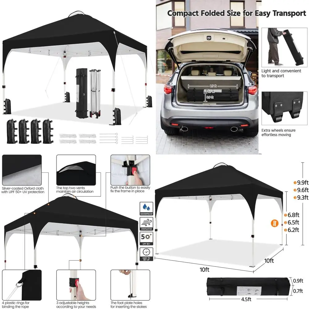 

12x12 Instant Canopy Tent with Vented Roof, Easy Setup, Wheeled Bag Included, 4 Sandbags, 12 Stakes for Outdoor Shelter