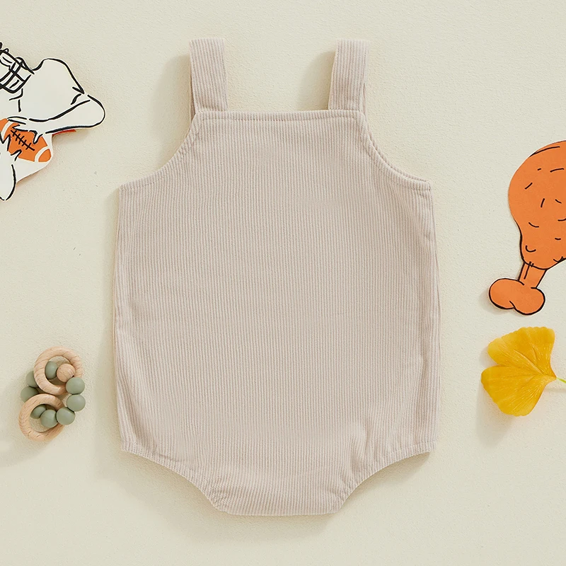 2024-07-13 Lioraitiin Baby Thanksgiving Overalls Romper Football Turkey Embroidery Sleeveless Square Neck Jumpsuit