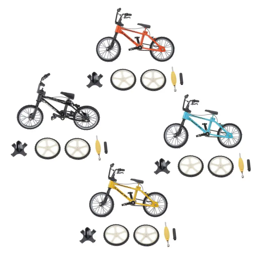 Mini Alloy Finger Bike Toy Desk Gadget Diecast Bicycle Model Set with Tools and Spare Tires for Desktop Play and Collection