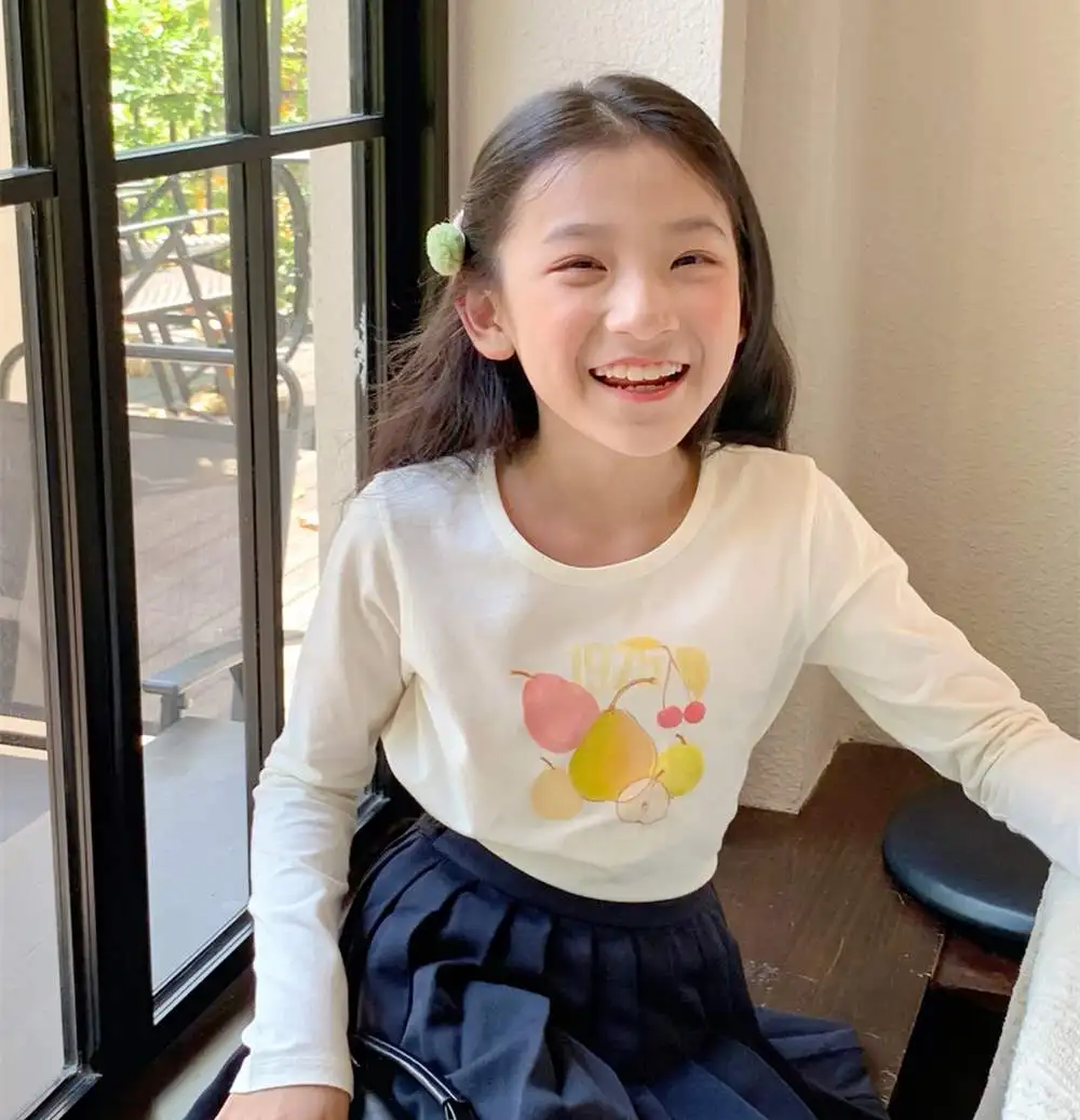 

autumn kids girls clothes baby tops fruit pattern Cute girl's long sleeved T-shirt Comfortable cotton pullover T-shirt