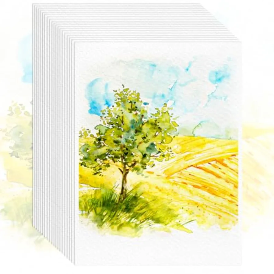 64 Sheets Watercolor Paper, Water Color Paper, 140lb/300gsm Artist Sketch Easel Acrylic Painting Bulk, Art Supplies for Child A