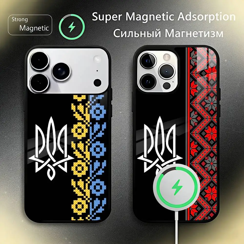 

U-Ukraine Flag Ornaments Pattern Phone Case For iPhone17,16,15,14,13,12,11 Plus,Pro Max For Magsafe Wireless Charging