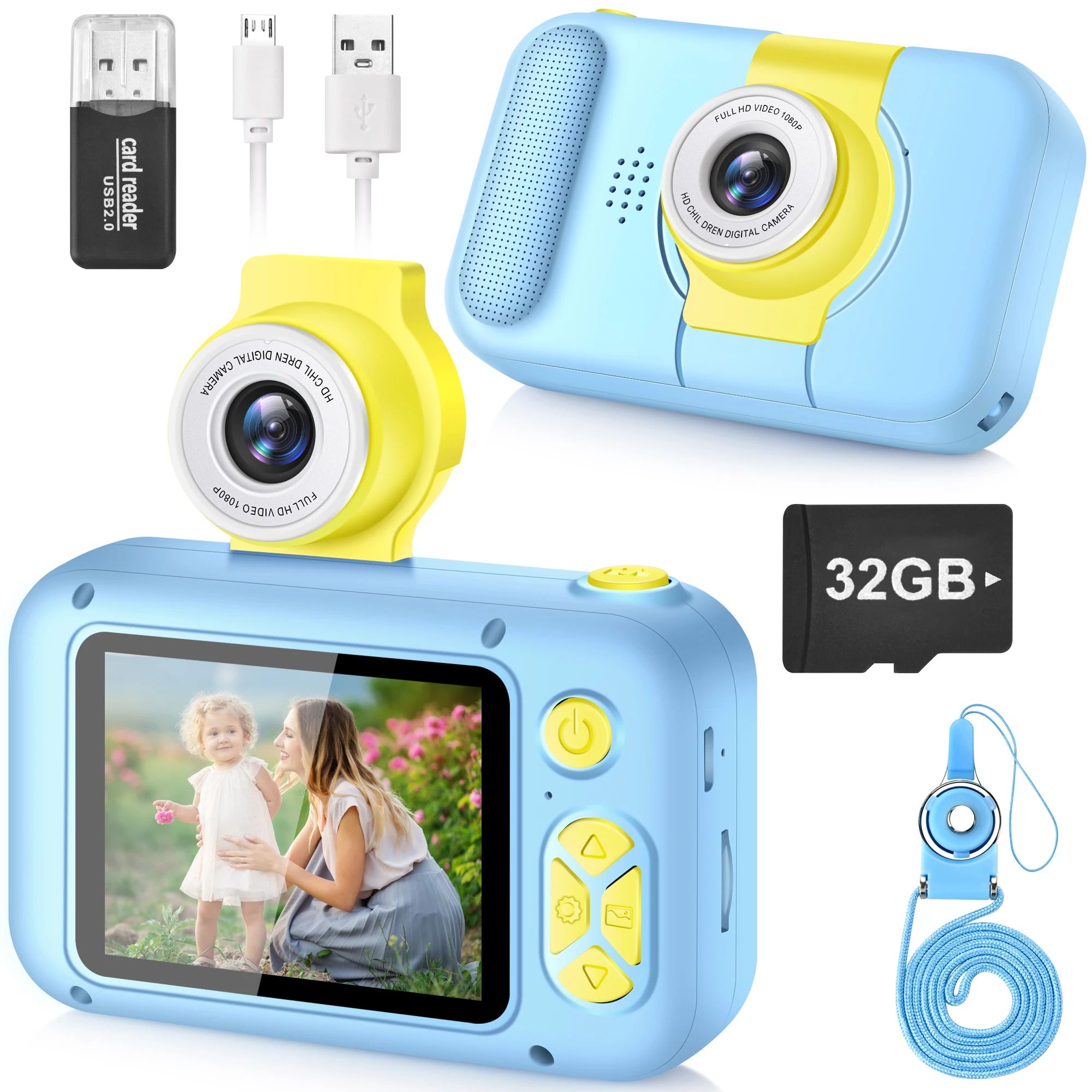 Fotocamera per bambini, fotocamera ARNSSIEN per bambini, fotocamera digitale con schermo IPS da 2,4 pollici, fotocamera per studenti Flip Len a 180 °, fotocamera per Selfie per bambini con Playb