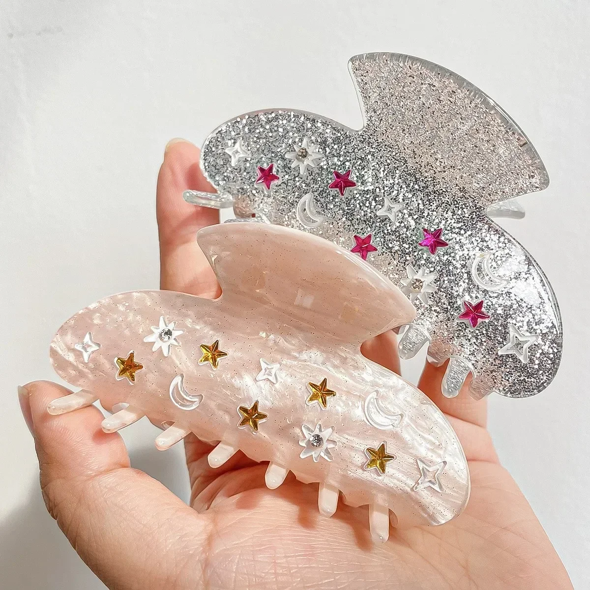 BYL New Diamond Studded Star Moon Hair Clips Acrylic Material Fashionable Five Color Design Crab Clip Women's Hair Accessories