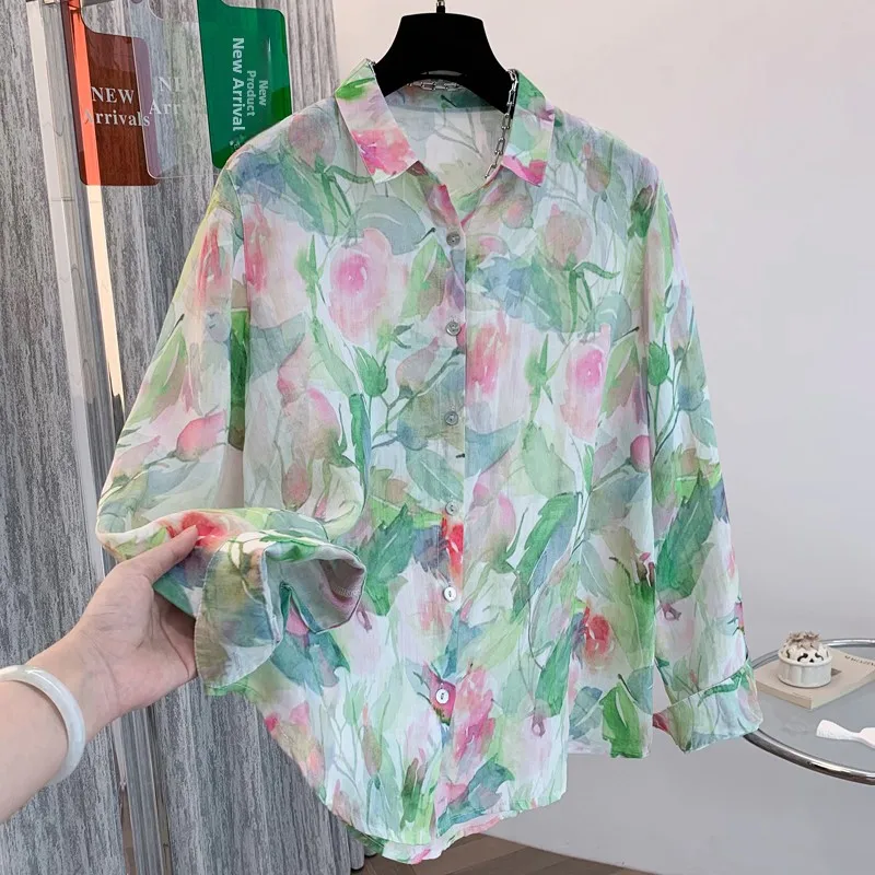 

Свободный длинный воротник све, женский повседневный топ из смеси хлопка и полиэстера в стиле ретро с гонконгским принтом