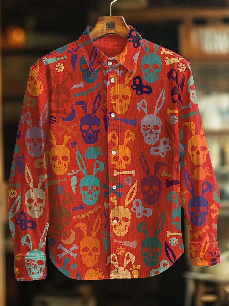 

Мужская одежда, праздничная рубашка с длинными рукавами и морковным кроликом, черепом в стиле хиппи, Лидер продаж, уличная одежда, тонкие дышащие топы на пуговицах