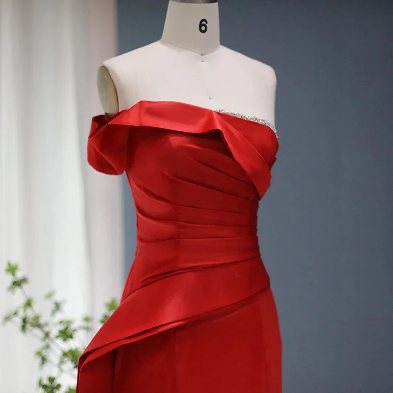 Robe de Soirée Longue en Satin Rouge pour Femme, Tenue Élégante, Style Sirène, avec Traîne, de Luxe, Sexy, Perle, 2024