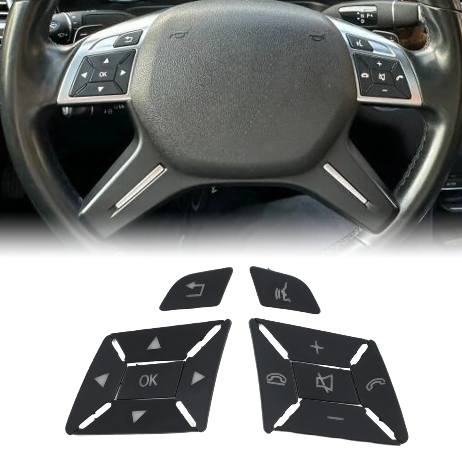 Quality Material Used in Black Steering Wheel Button Covers Pack of Twelve Specifically Designed for Mercede Cars