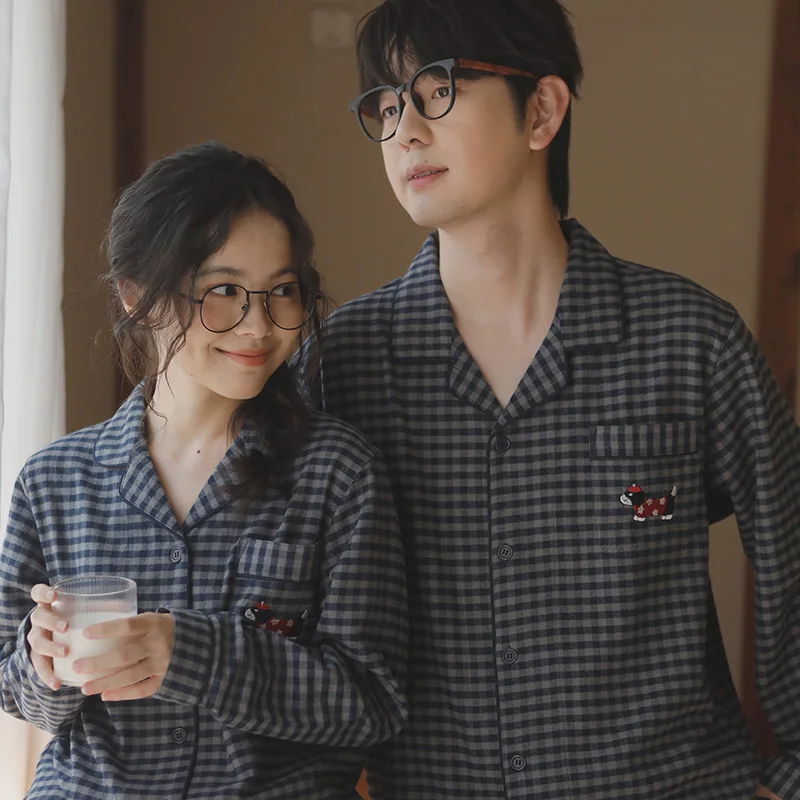 

Осенне-зимняя мужская одежда для сна высокого класса из чистого хлопка, простая клетчатая верхняя одежда, удобная домашняя одежда