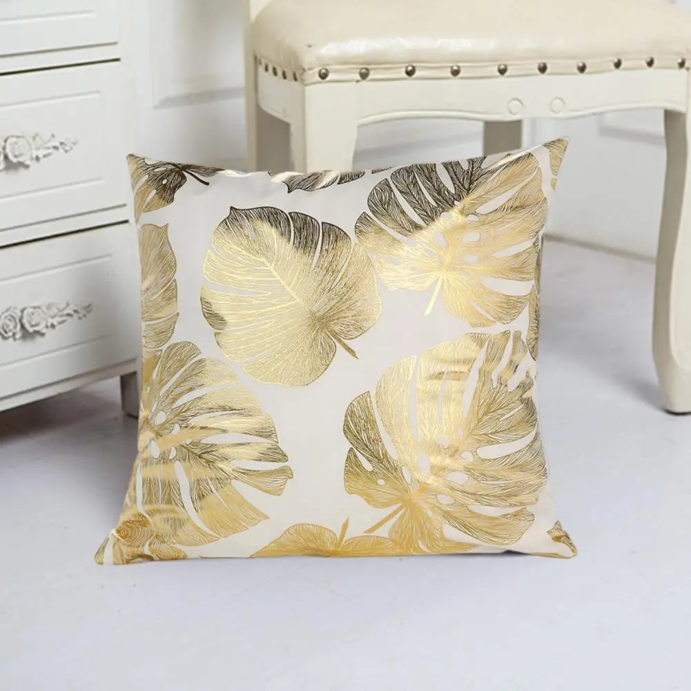 Non-wearing Pillowcase Elegant Bronzing Leaf Print Throw Pillowcase for Bedroom Room Decor Classical Style Square Shape Sofa